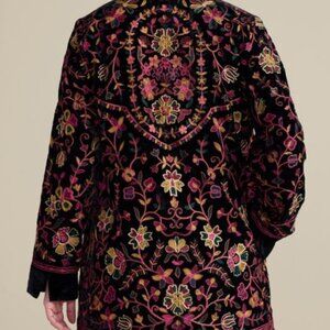 Soft Surroundings Black Velvet Embroidered Jacket w/ florall motif size small